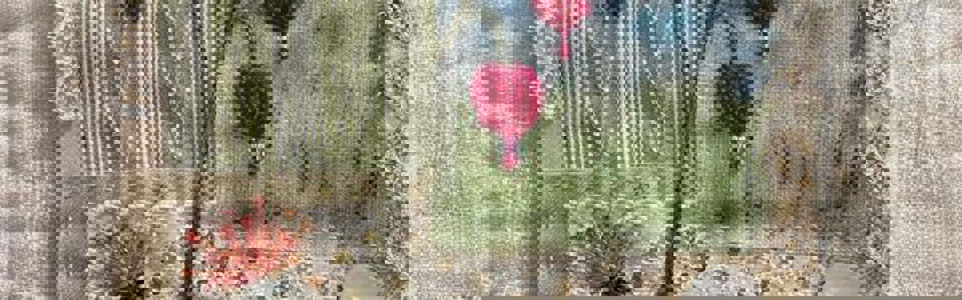 Main image: a vintage fabric collage in pastel greens, blues and light browns, with embroidered flower details in dark pink and green.